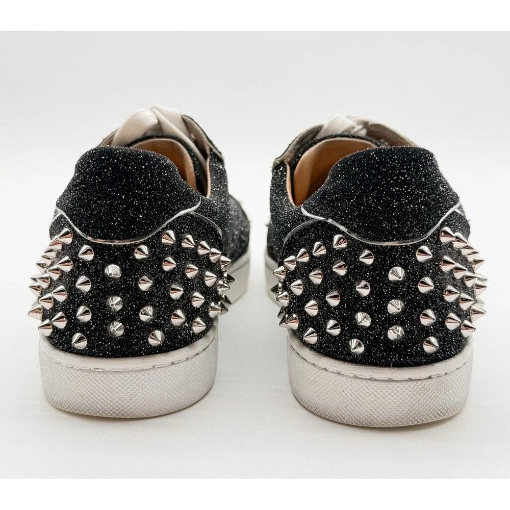 Christian Louboutin Vieira 2 Low Top Sneaker Black Glitter Silver Spikes EU 41 - Picture 3 of 15